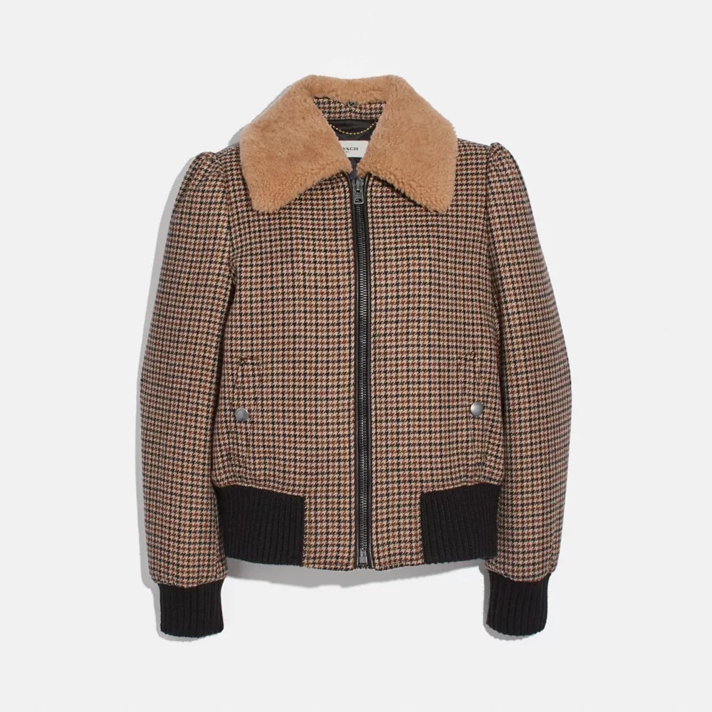 Check Bomber Jacket With Removable Shearling Collar